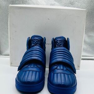 Versace Medusa High Top Sneakers Blue Quilted Leather Mens Size 8 US 40 EU Italy